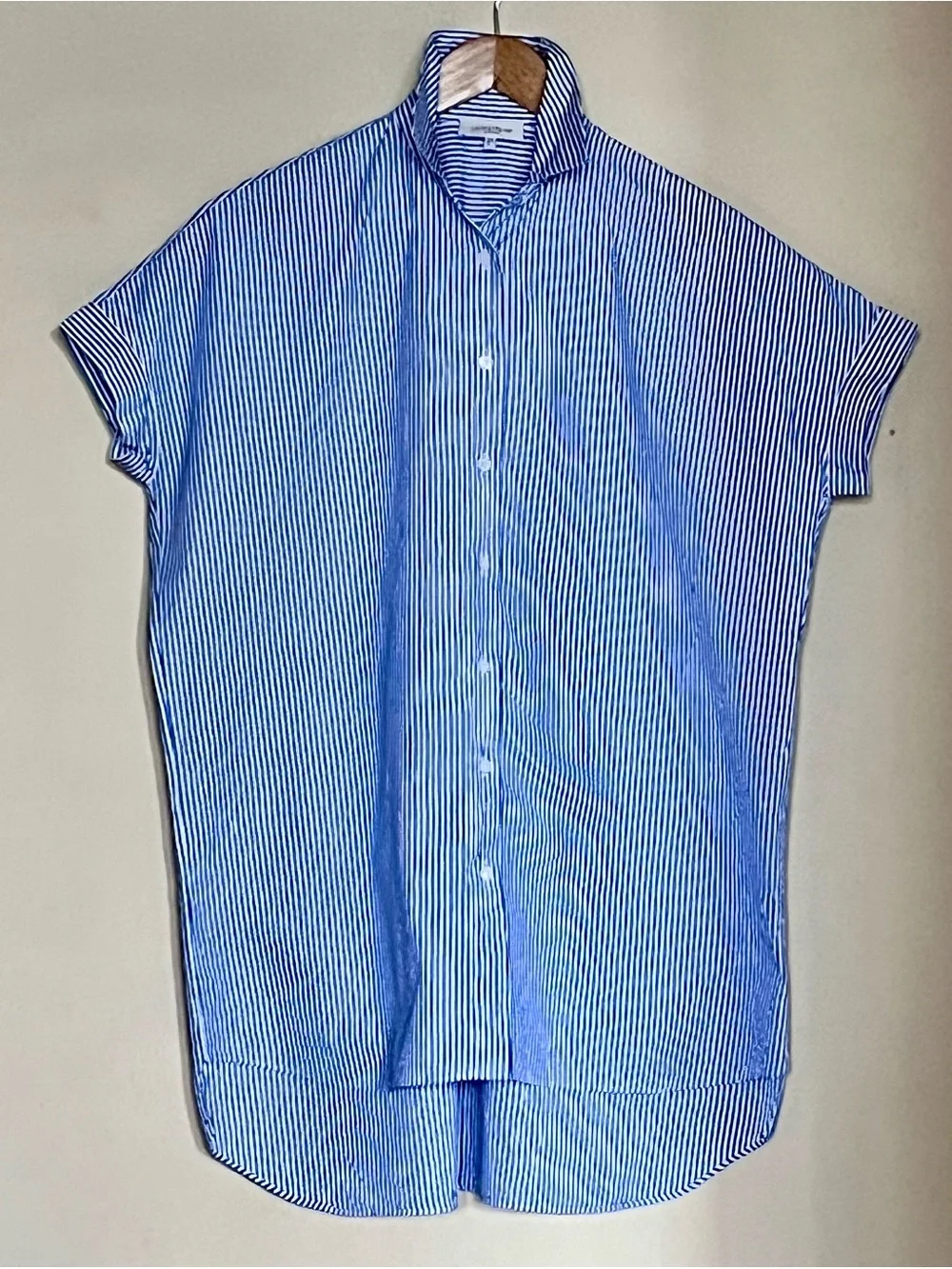 LAFAYETTE 148 Bluebird Crinkle Oversized Striped Shirt - Picture 5 of 13
